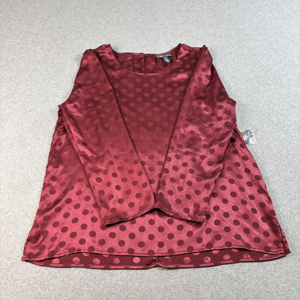 ModCloth Shirt Women Large Red Polka Dot Satin Button Back Lightweight Office